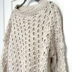 Lemonwood Cream Cable Knit with Open Weave Sweater Oversized neutral